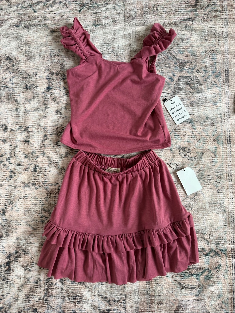 Joyfolie Girls Dusty Rose Ruffle Tank & Skirt Set
